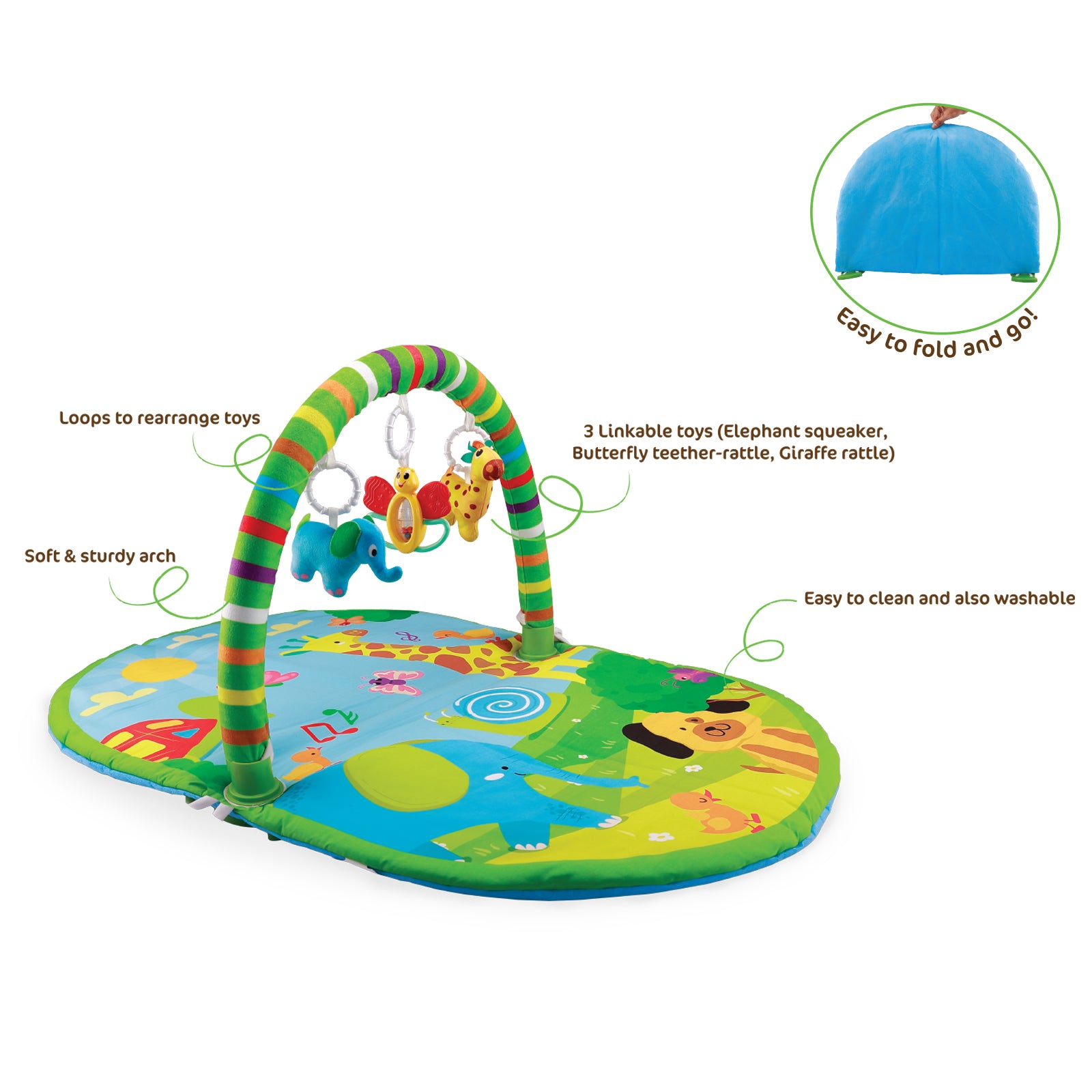 Giggles 3 In 1 Deluxe Play Gym Activity Mat for Babies with Hanging Toys