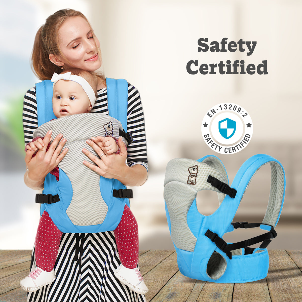 Carrier with Adjustable Safety Harness and Padded Support - Blue