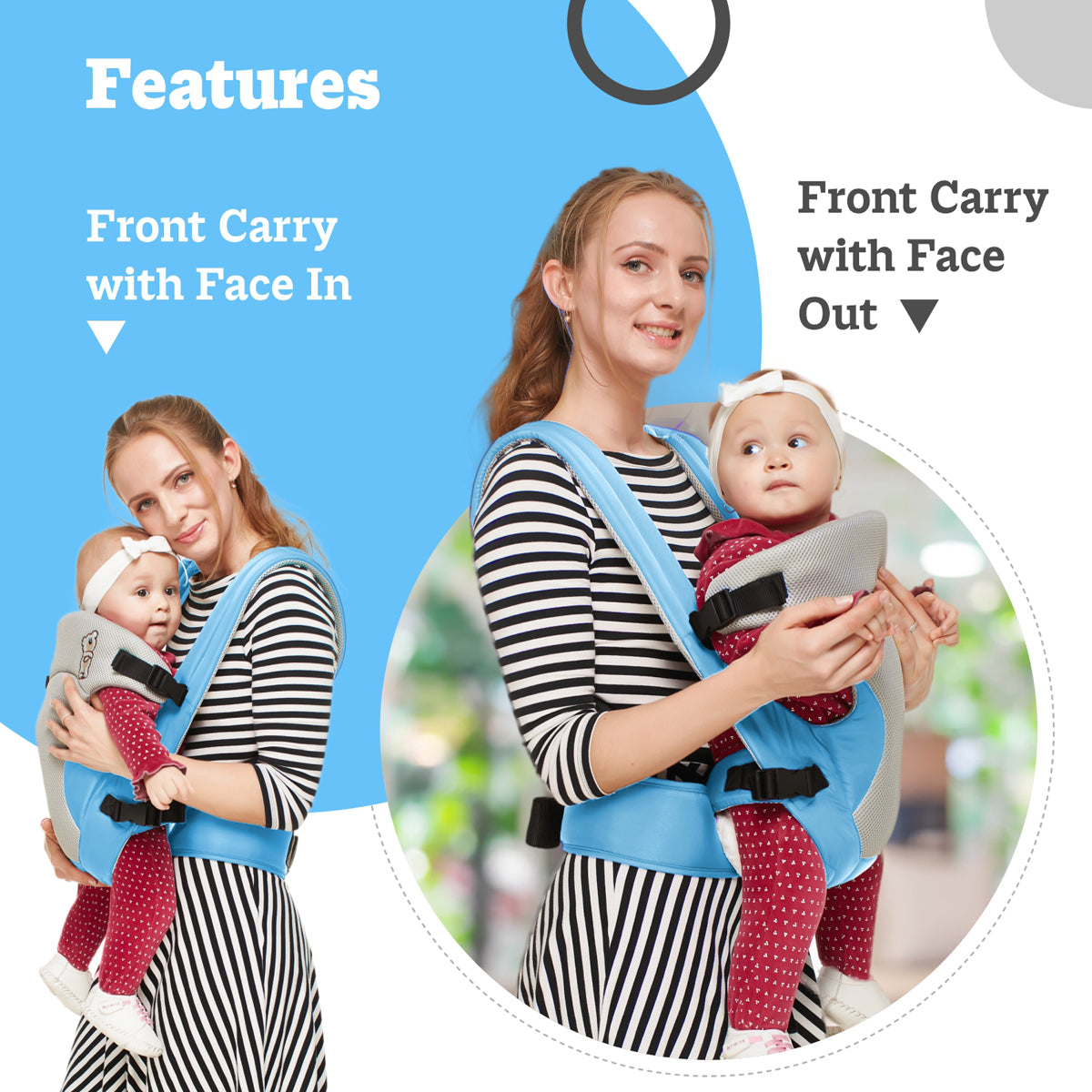 Carrier with Adjustable Safety Harness and Padded Support - Blue