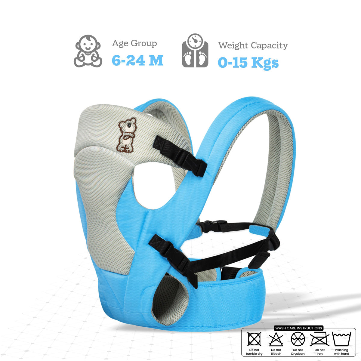 Carrier with Adjustable Safety Harness and Padded Support - Blue
