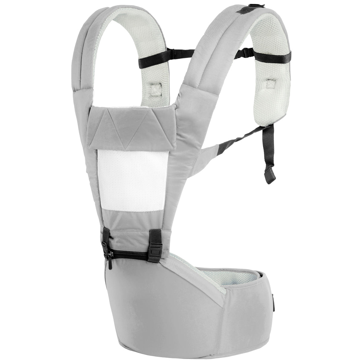 Hip Seat Carrier with Adjustable Waist Belt and Breathable Mesh Support - Grey