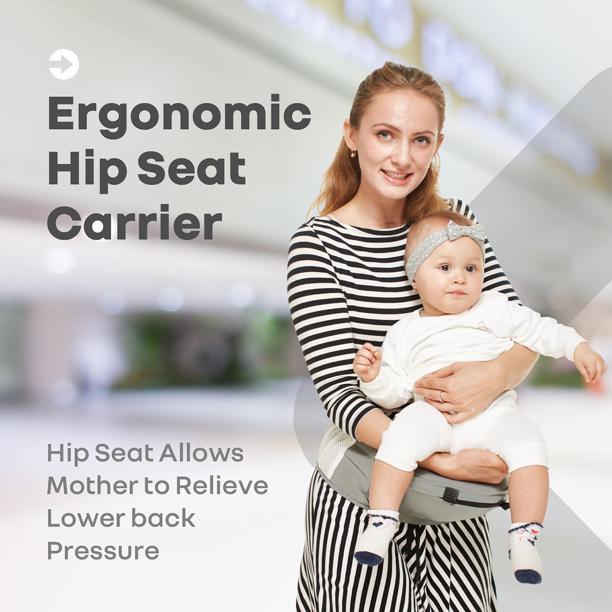 Hip Seat Carrier with Adjustable Waist Belt and Breathable Mesh Support - Grey