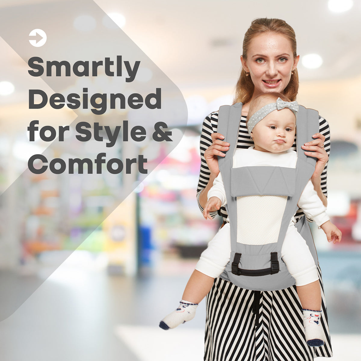 Hip Seat Carrier with Adjustable Waist Belt and Breathable Mesh Support - Grey