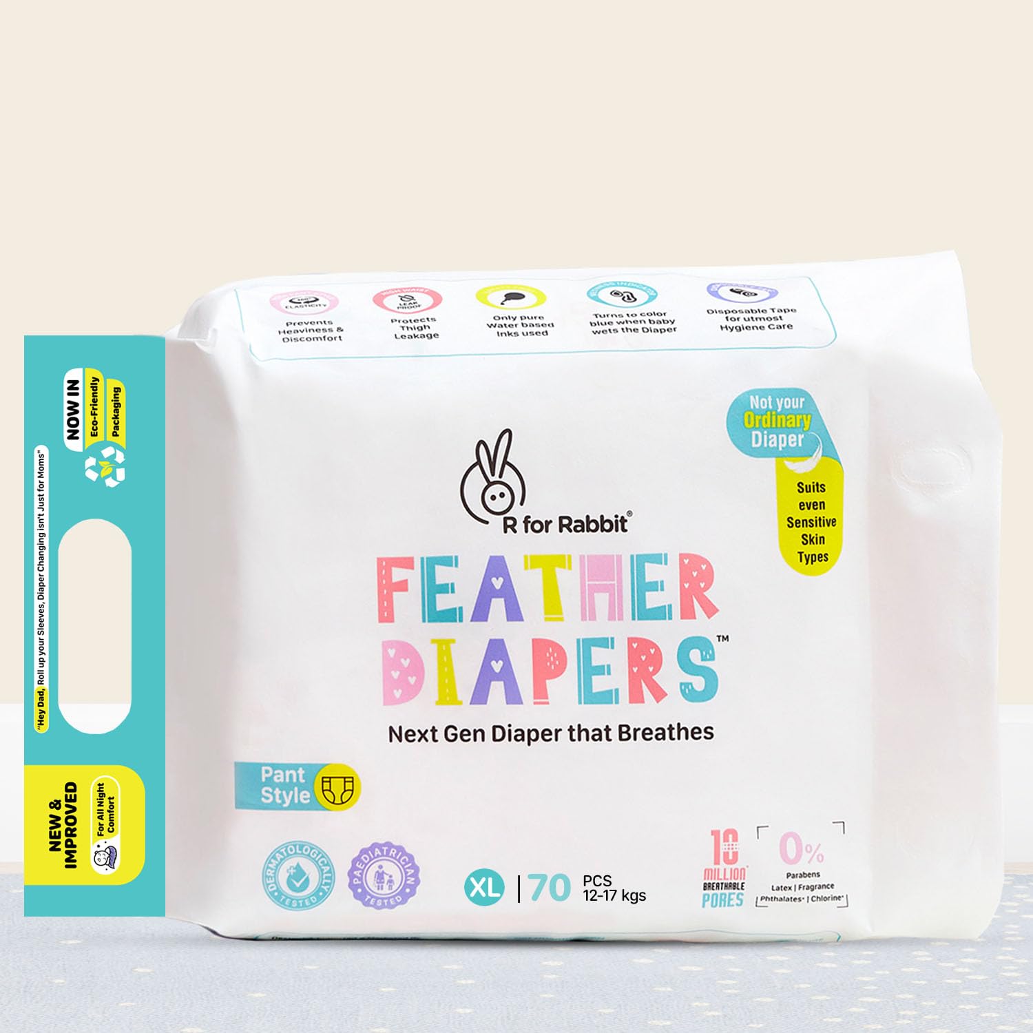 R for Rabbit Feather Diaper Pants Size XL|Extra Large for baby of 12-17 kgs (Combo Offer Pack of 70)