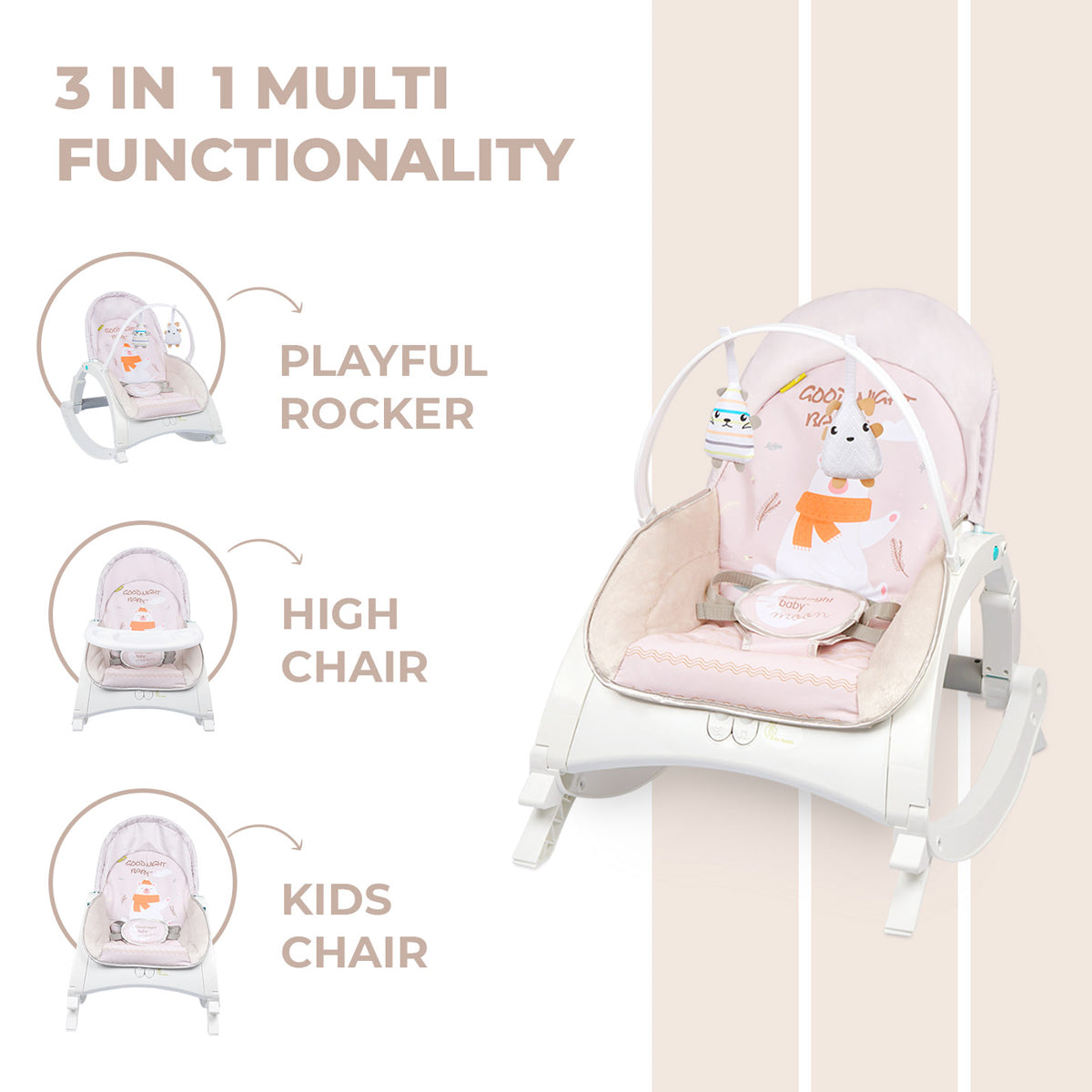 Baby Rocker with Toy Bar and Safety Harness, Pink