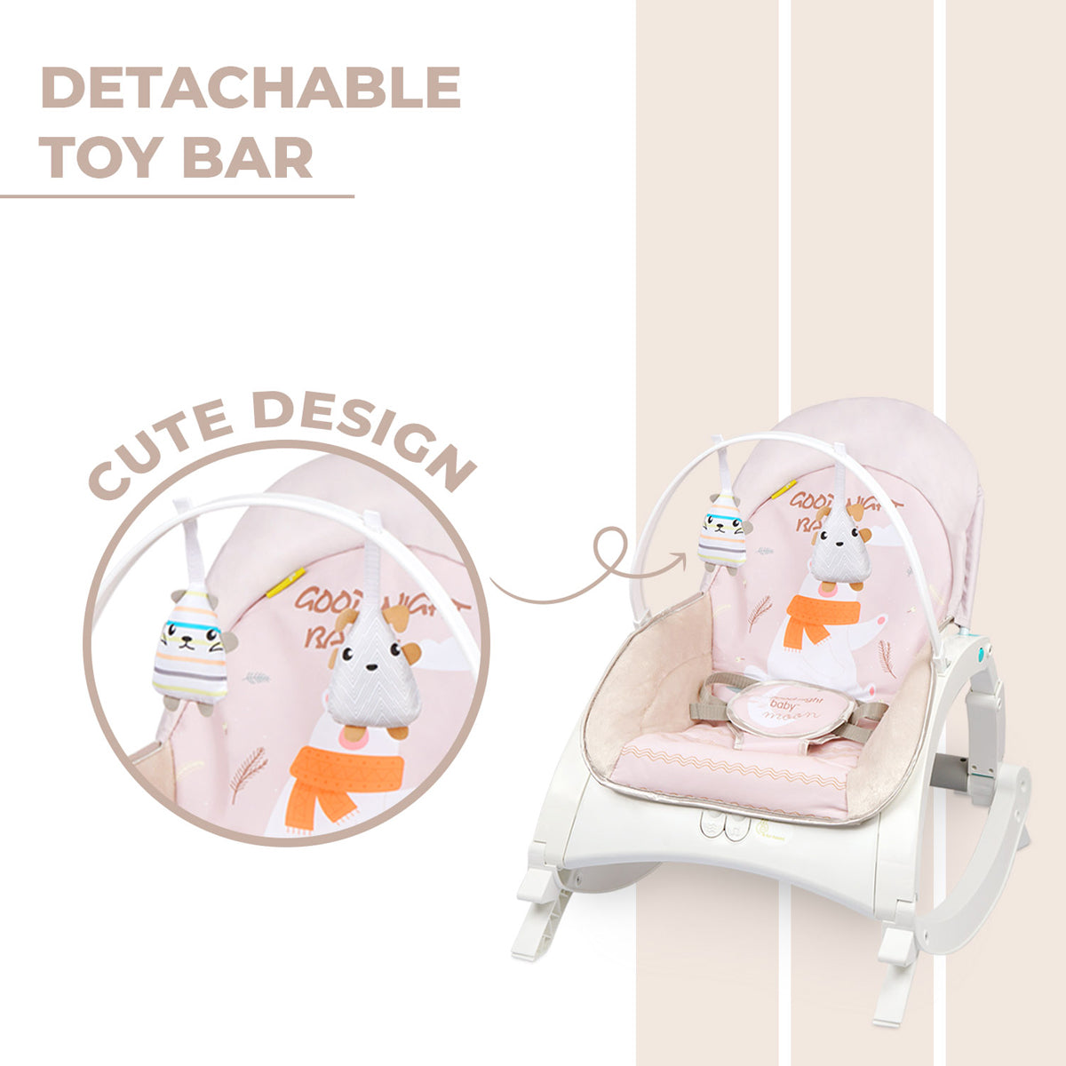 Baby Rocker with Toy Bar and Safety Harness, Pink