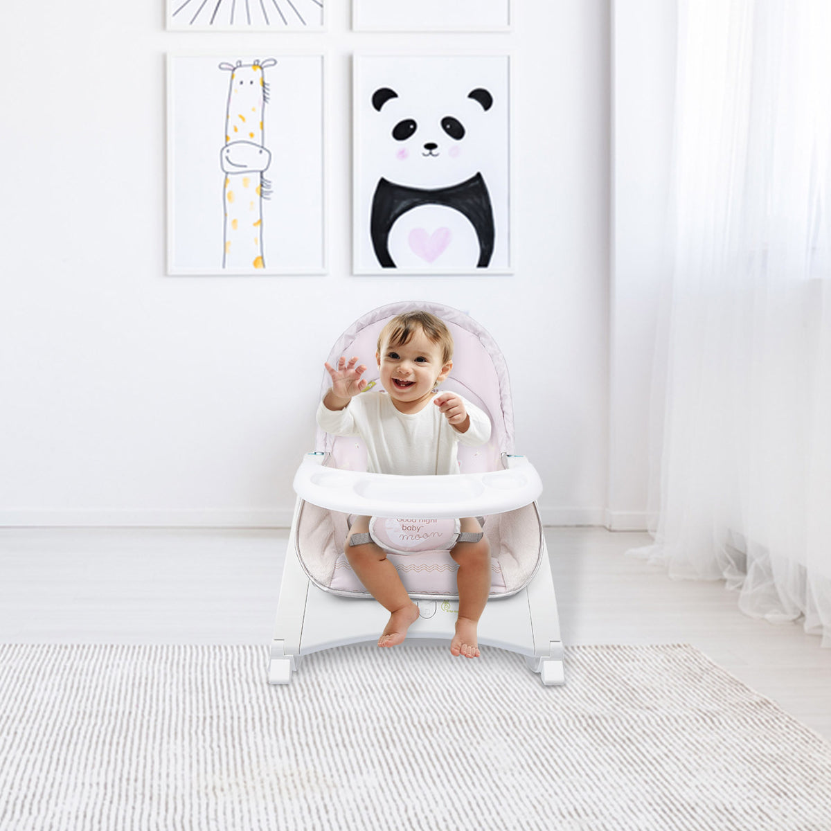 Baby Rocker with Toy Bar and Safety Harness, Pink