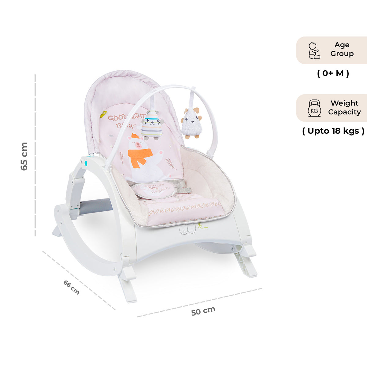 Baby Rocker with Toy Bar and Safety Harness, Pink