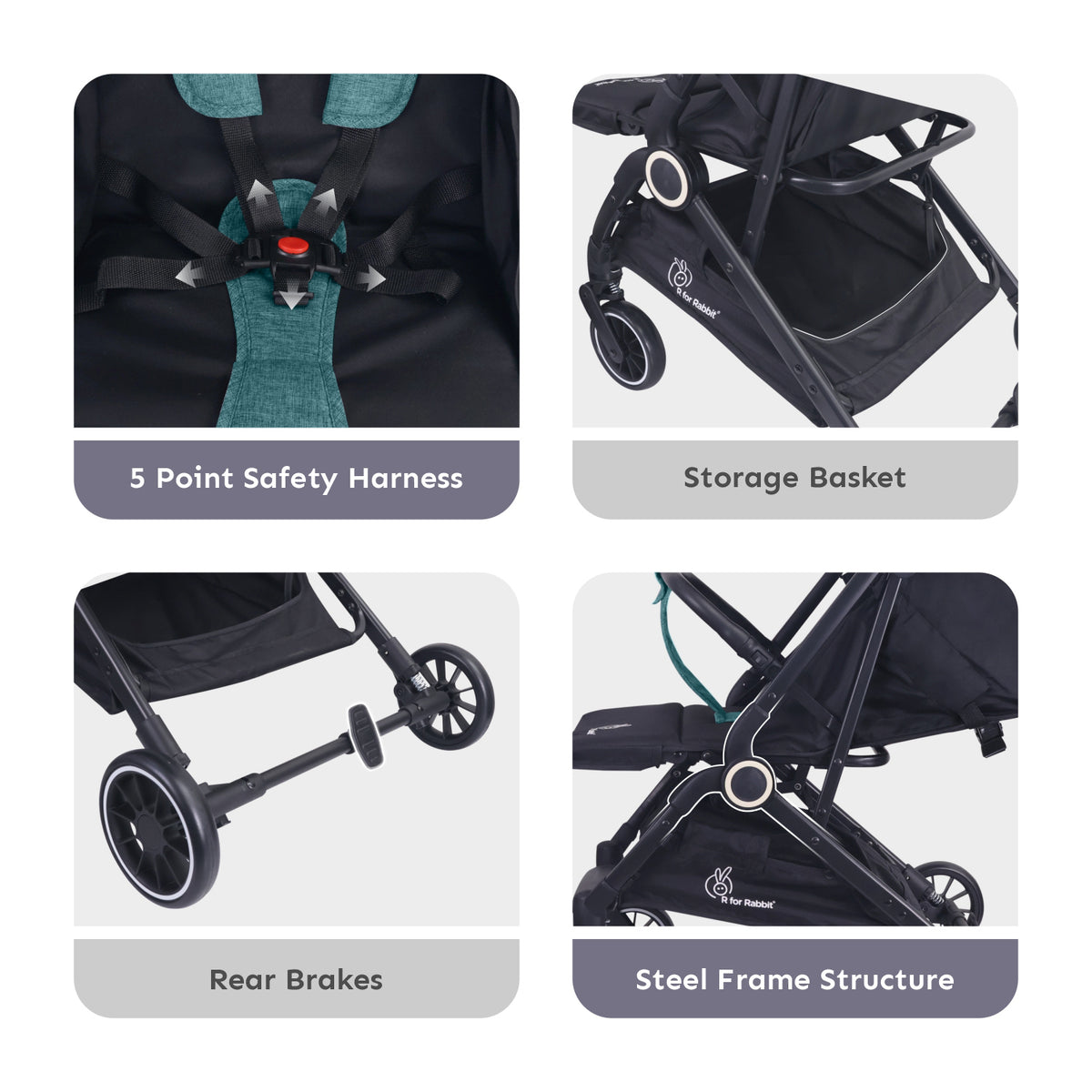 R for Rabbit Pocket Air Stroller Green Black