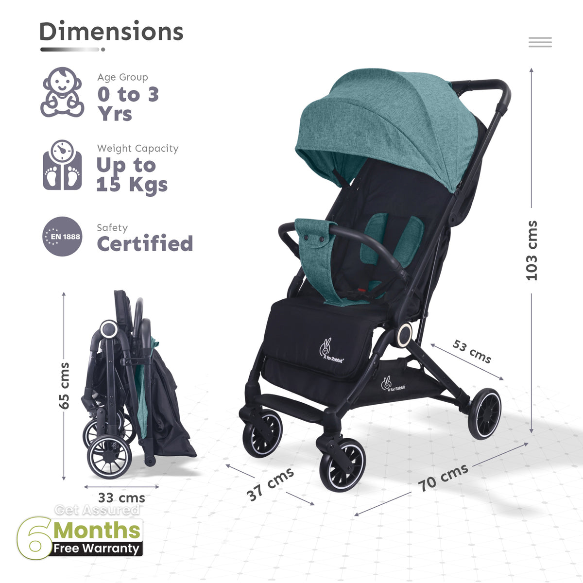 R for Rabbit Pocket Air Stroller Green Black