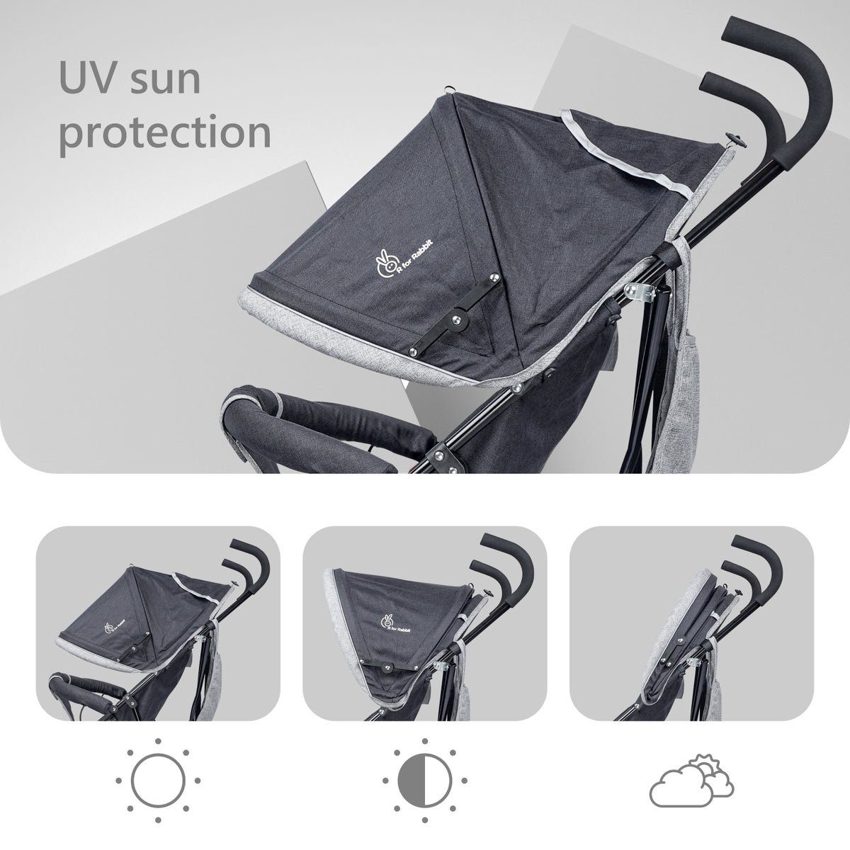 R for Rabbit Pixie Buggy Baby Stroller Black Grey