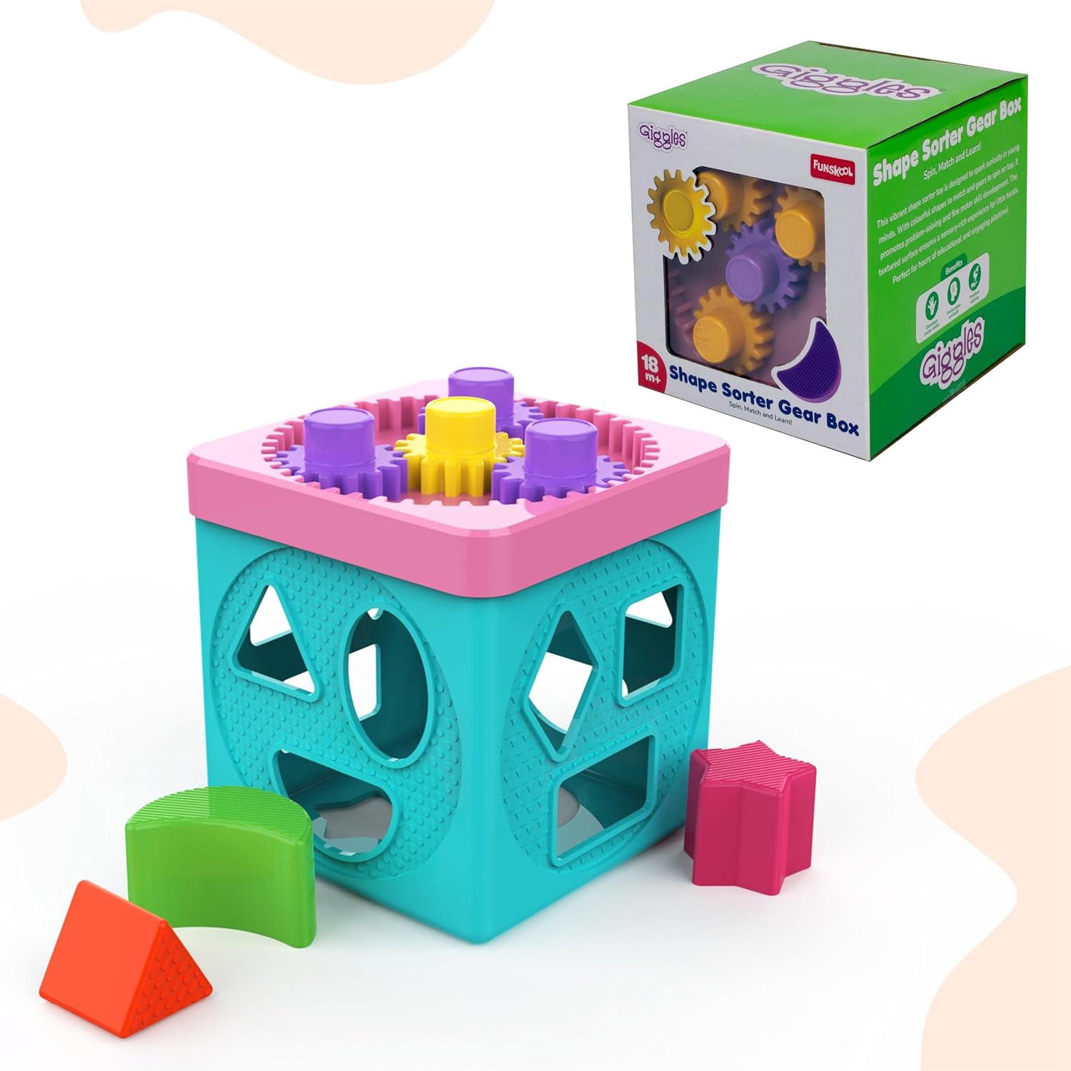 Giggles Shape Sorter Gear Box Educational Shape Matching and Gear Spinning Activity Toy for Toddlers