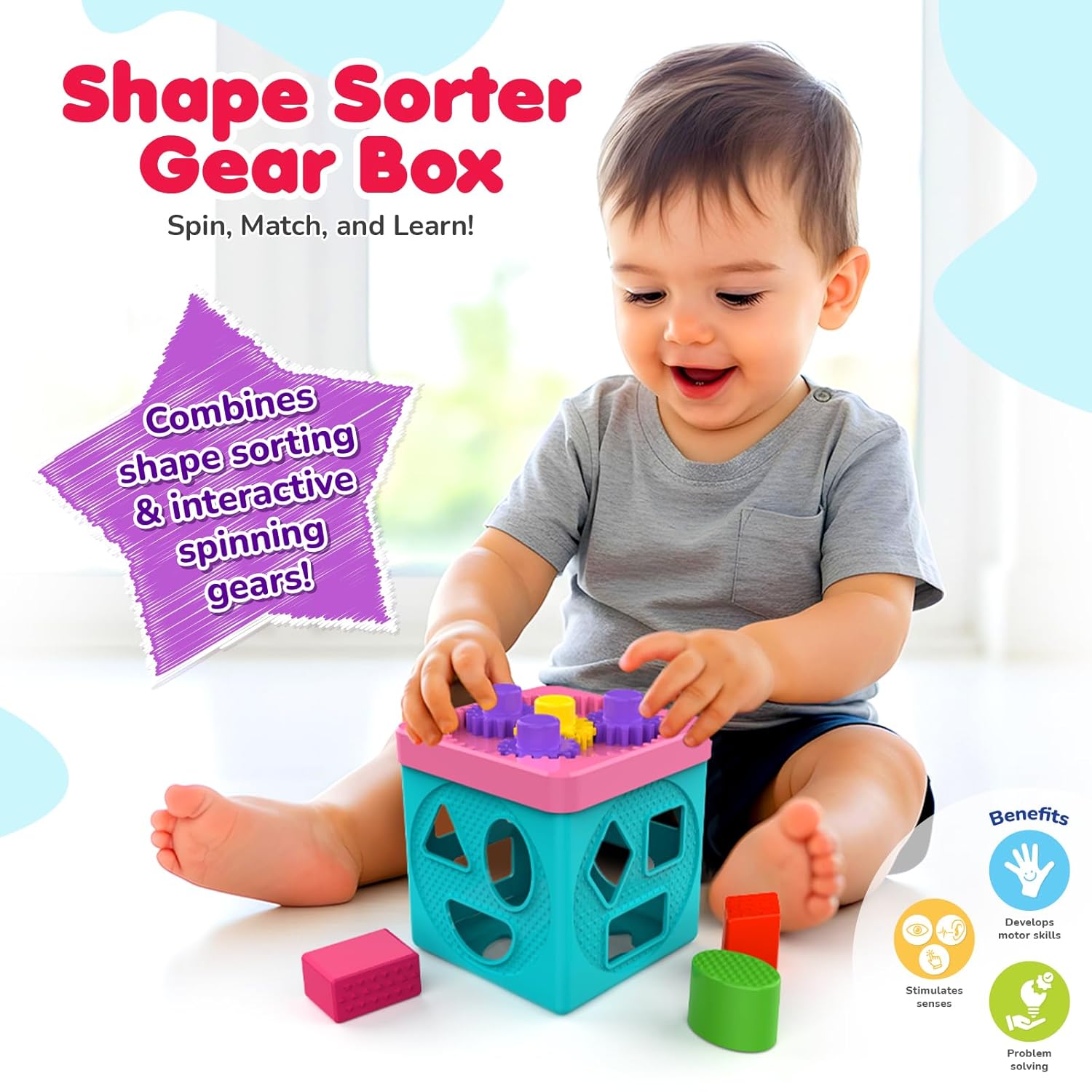 Giggles Shape Sorter Gear Box Educational Shape Matching and Gear Spinning Activity Toy for Toddlers