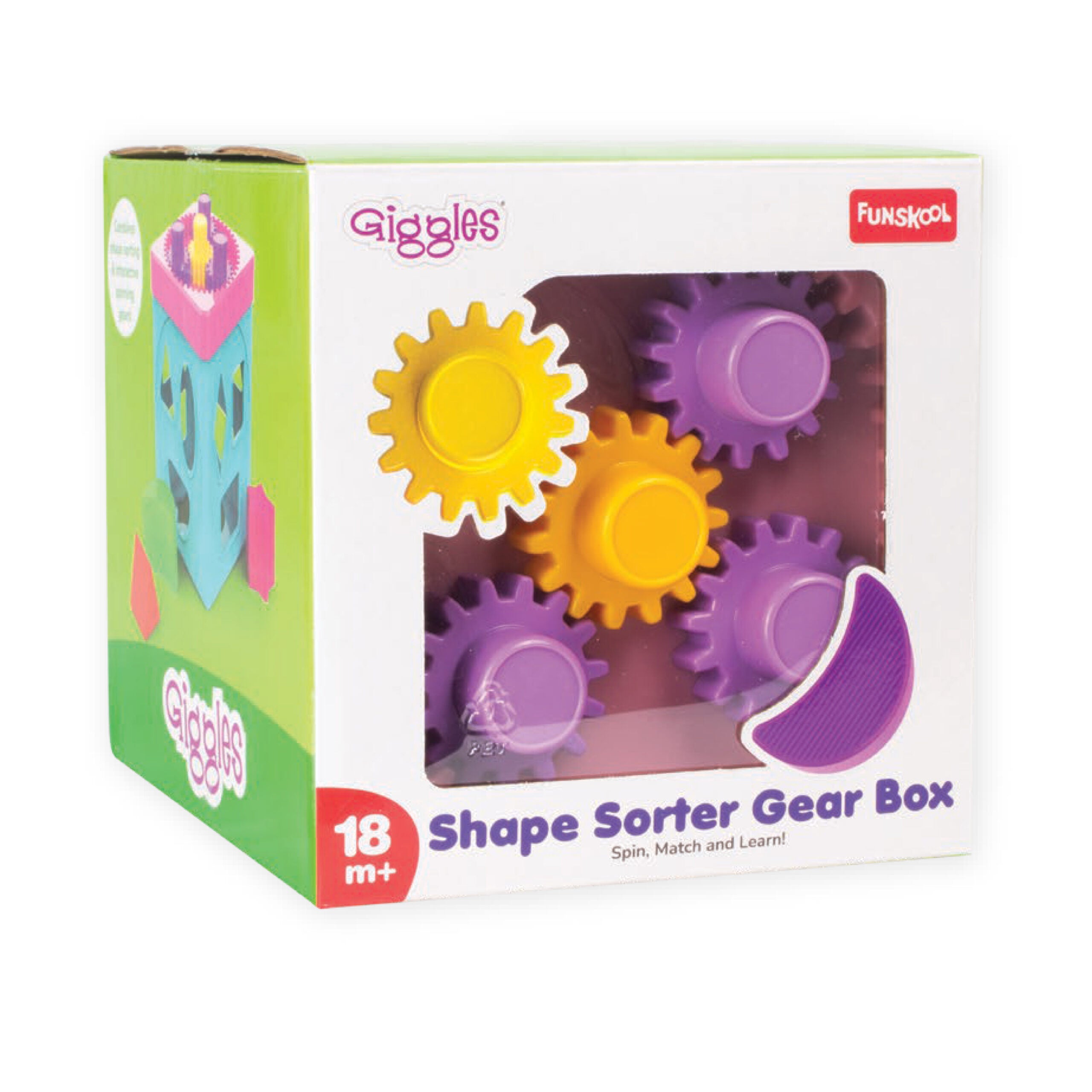 Giggles Shape Sorter Gear Box Educational Shape Matching and Gear Spinning Activity Toy for Toddlers