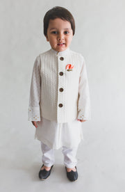 Tiber Taber Baby Boys Embroidered Kurta and Dhoti Pants Set, Cream