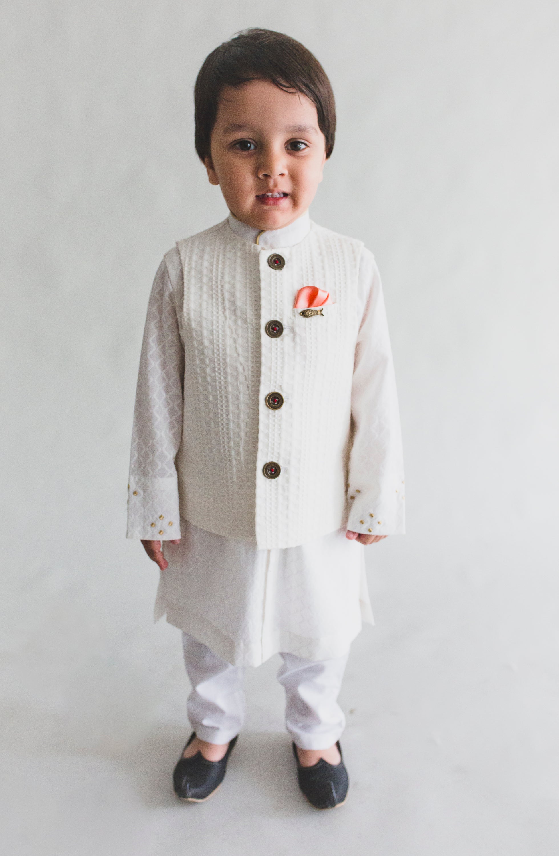 Tiber Taber Baby Boys Embroidered Kurta and Dhoti Pants Set, Cream