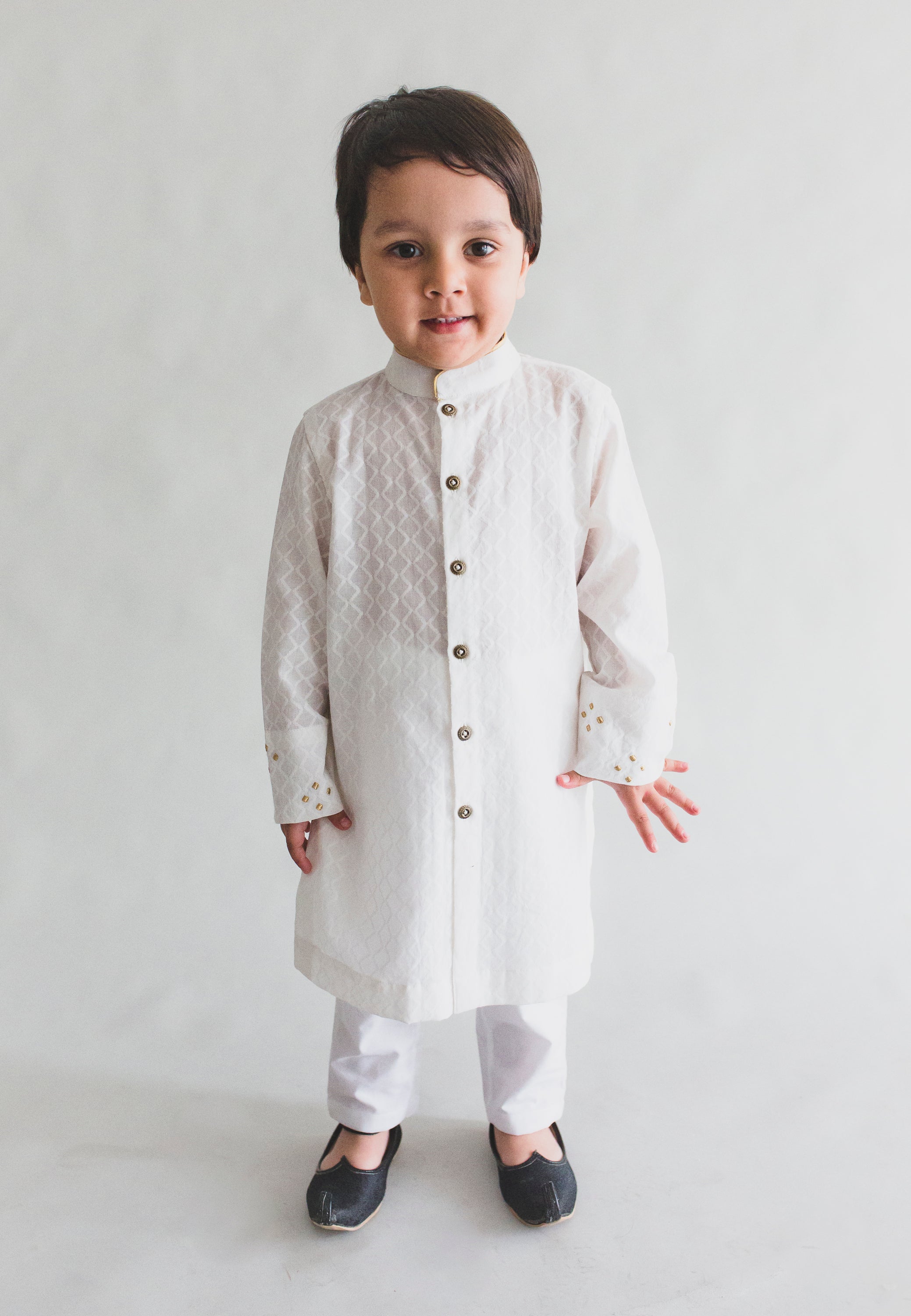 Tiber Taber Baby Boys Embroidered Kurta and Dhoti Pants Set, Cream