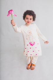Tiber Taber Baby Boys Embroidered Krishna Motif Kurta and Dhoti Set, Cream