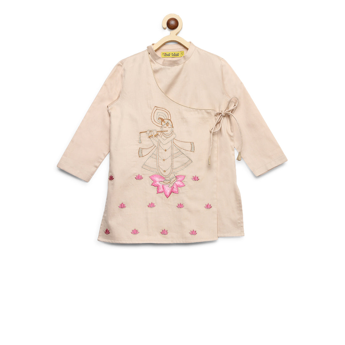Tiber Taber Baby Boys Embroidered Krishna Motif Kurta and Dhoti Set, Cream