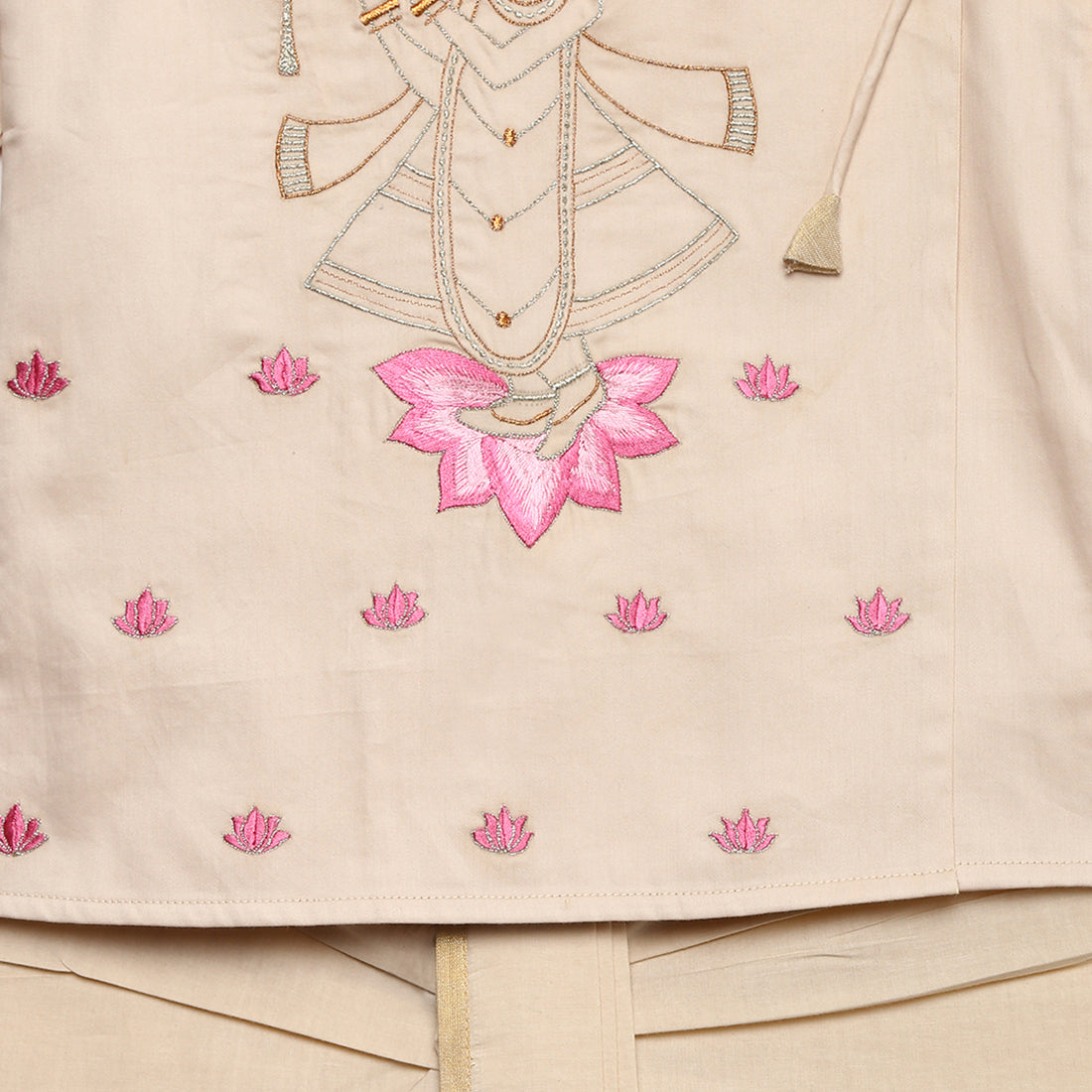 Tiber Taber Baby Boys Embroidered Krishna Motif Kurta and Dhoti Set, Cream