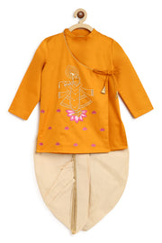 Tiber Taber Baby Boys Embroidered Krishna Motif Kurta and Dhoti Set, Mustard