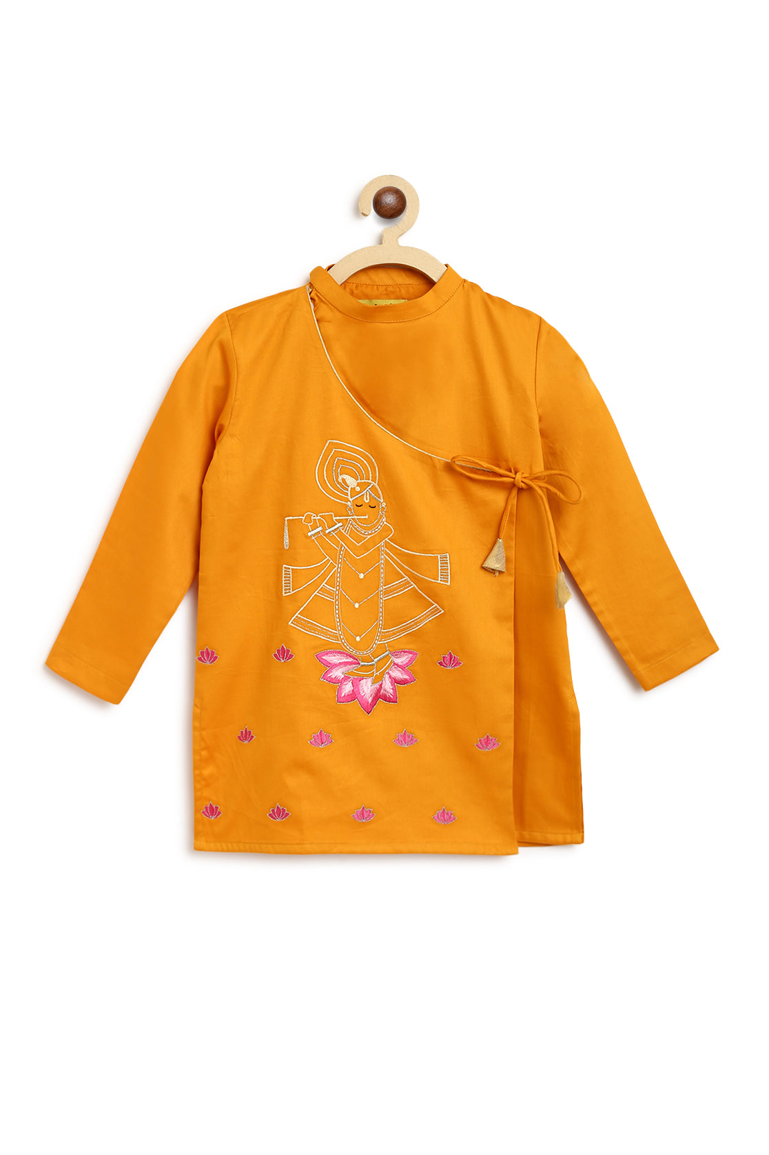 Tiber Taber Baby Boys Embroidered Krishna Motif Kurta and Dhoti Set, Mustard