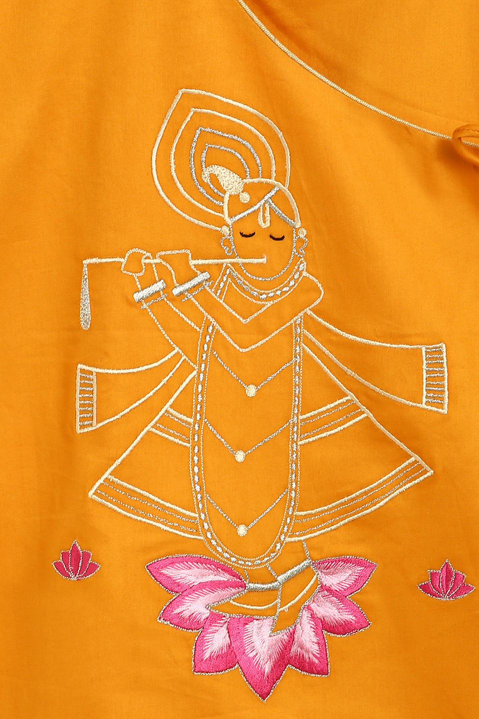 Tiber Taber Baby Boys Embroidered Krishna Motif Kurta and Dhoti Set, Mustard
