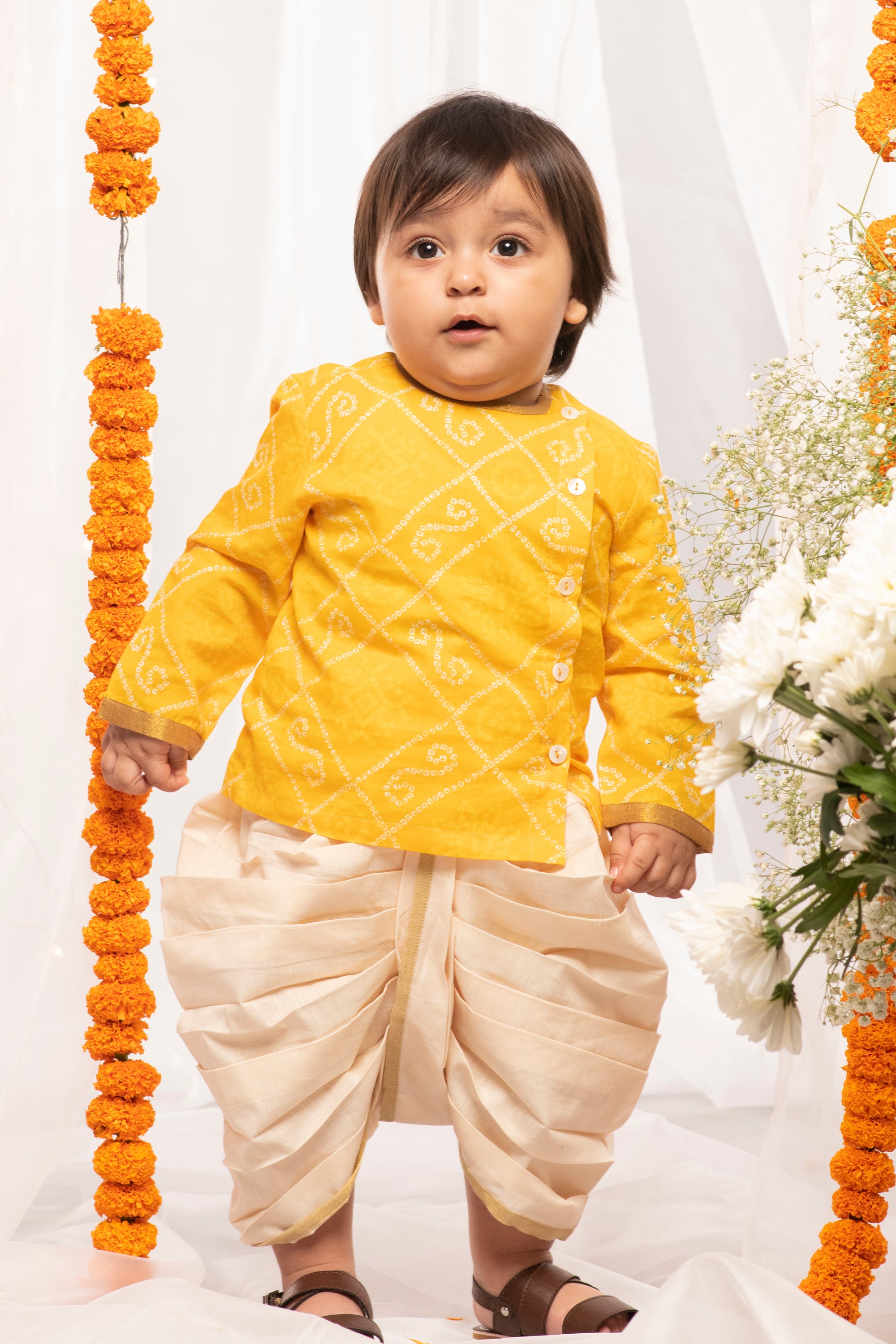 Tiber Taber Baby Boys Printed Kurta and Dhoti Set, Yellow