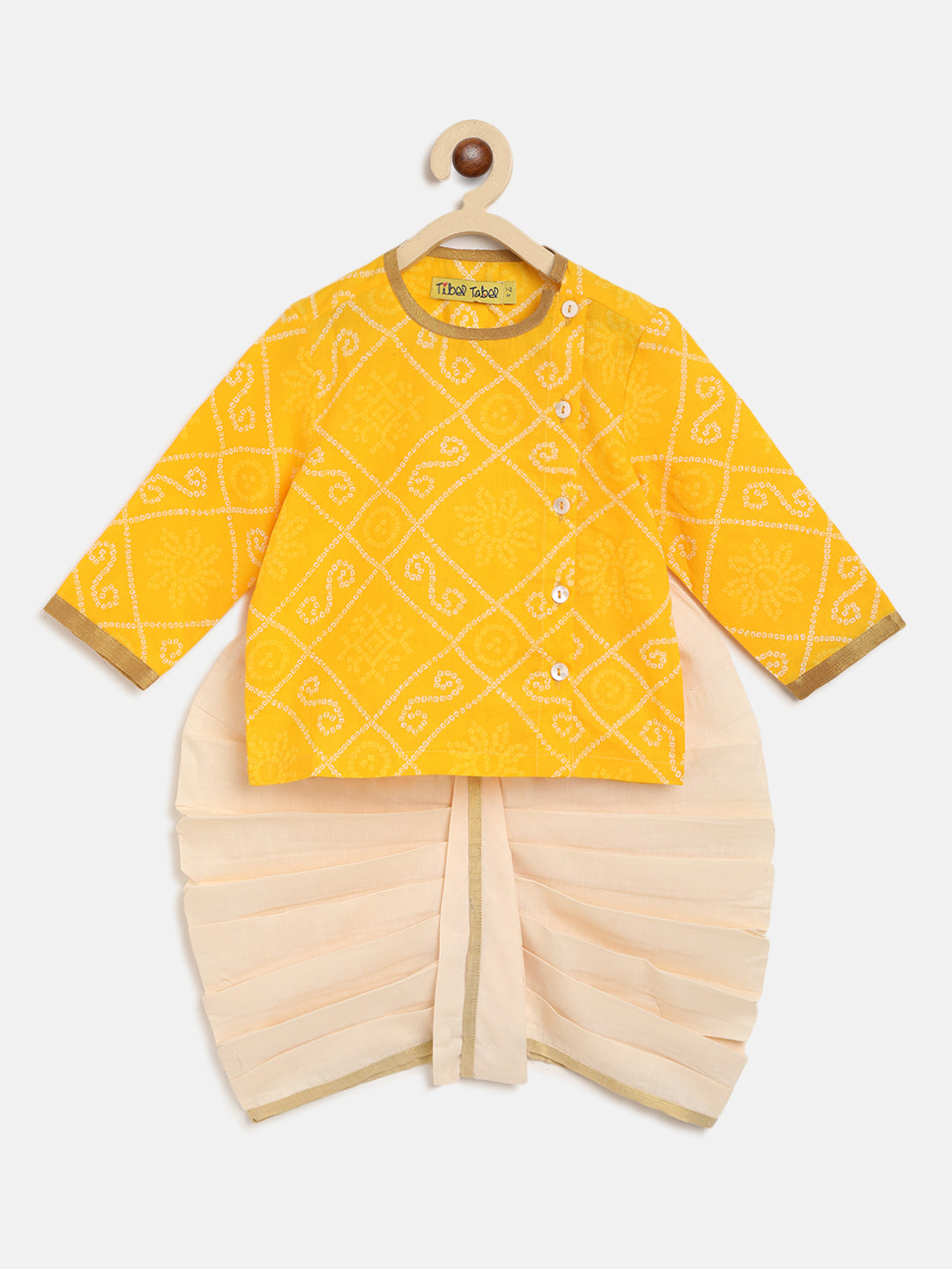 Tiber Taber Baby Boys Printed Kurta and Dhoti Set, Yellow
