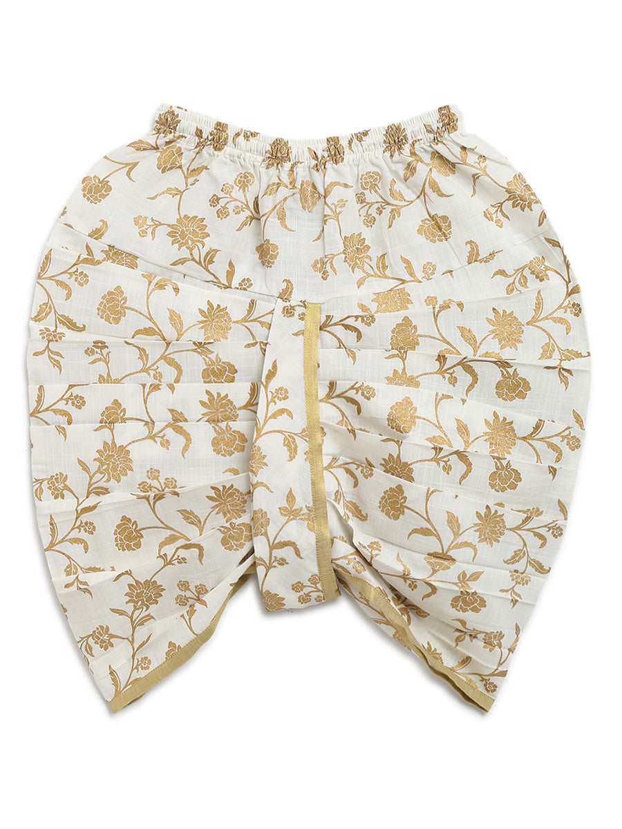 Tiber Taber Baby Boys Buta Print Kurta and Floral Print Dhoti Set, Cream and Gold