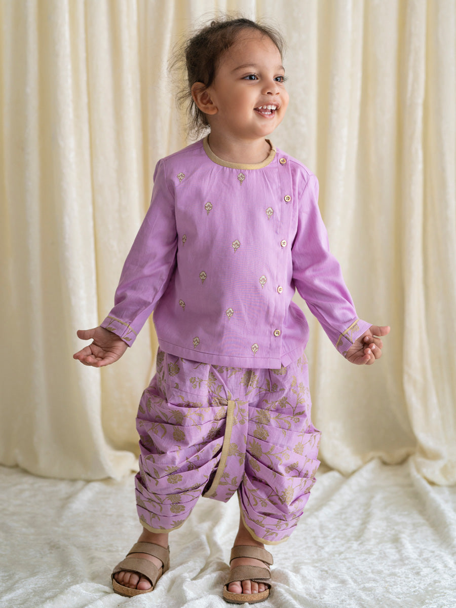 Tiber Taber Baby Boys Embroidered Kurta and Pyjama Set, Purple