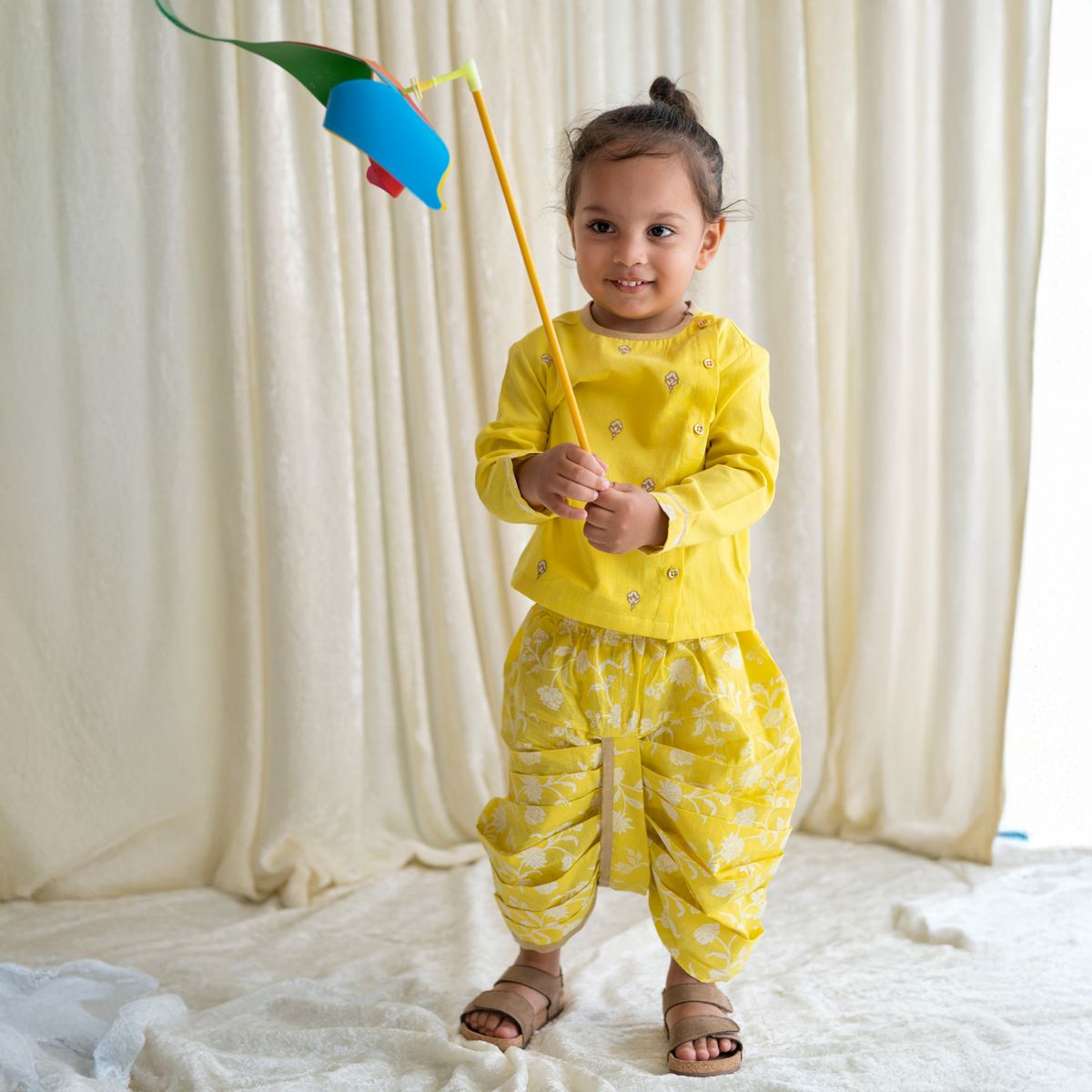 Tiber Taber Baby Sadabahar Buti Dhoti Set - Yellow