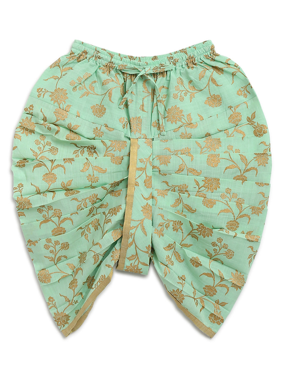 Tiber Taber Baby Boys Buta Print Kurta and Floral Print Dhoti Set, Mint Green and Gold