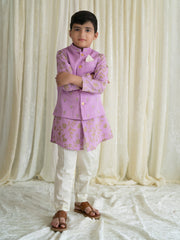 Tiber Taber Boys Embroidered Kurta and Pyjama Set, Purple