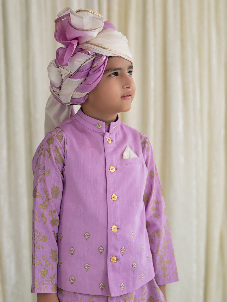 Tiber Taber Boys Embroidered Kurta and Pyjama Set, Purple