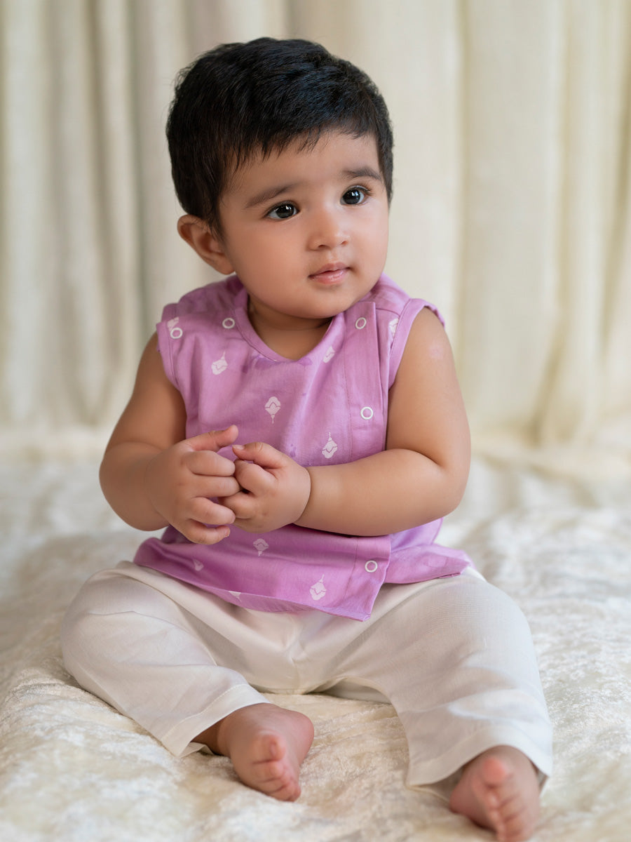 Tiber Taber Baby Boys Embroidered Kurta and Dhoti Pants Set, Cream and Purple