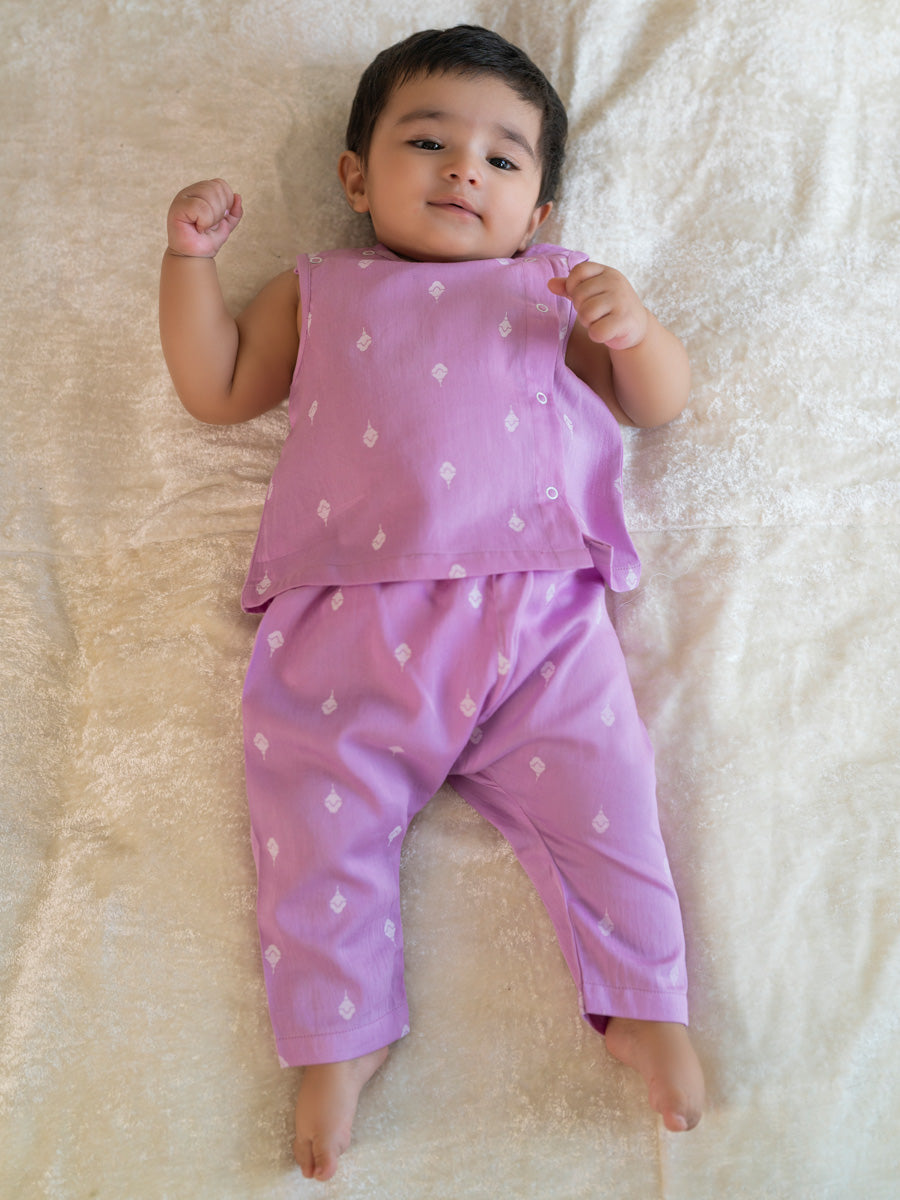 Tiber Taber Baby Boys Embroidered Kurta and Dhoti Pants Set, Cream and Purple