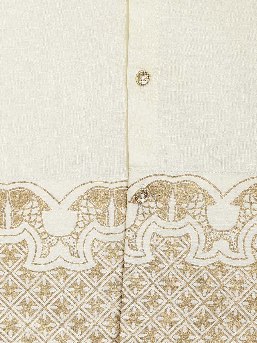 Tiber Taber Baby Boys Elephant Print Shirt, Cream