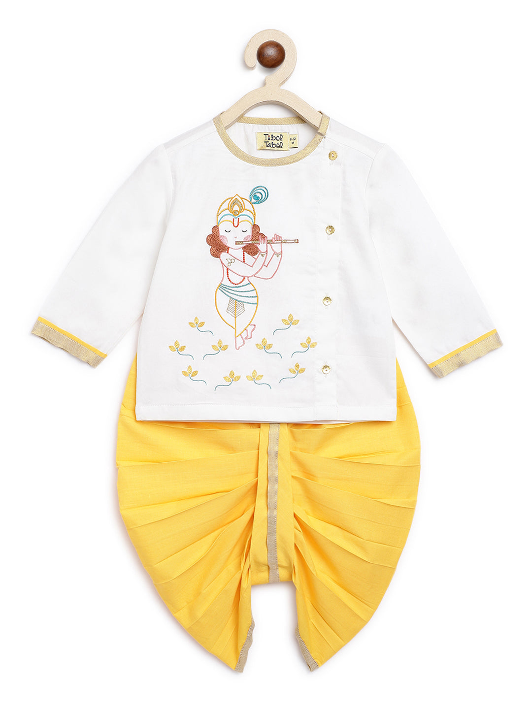 Tiber Taber Baby Boys Embroidered Kurta and Dhoti Set, White & Yellow