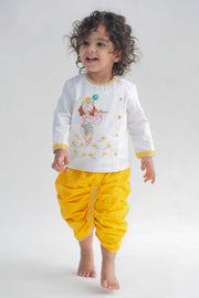 Tiber Taber Baby Boys Embroidered Kurta and Dhoti Set, White & Yellow