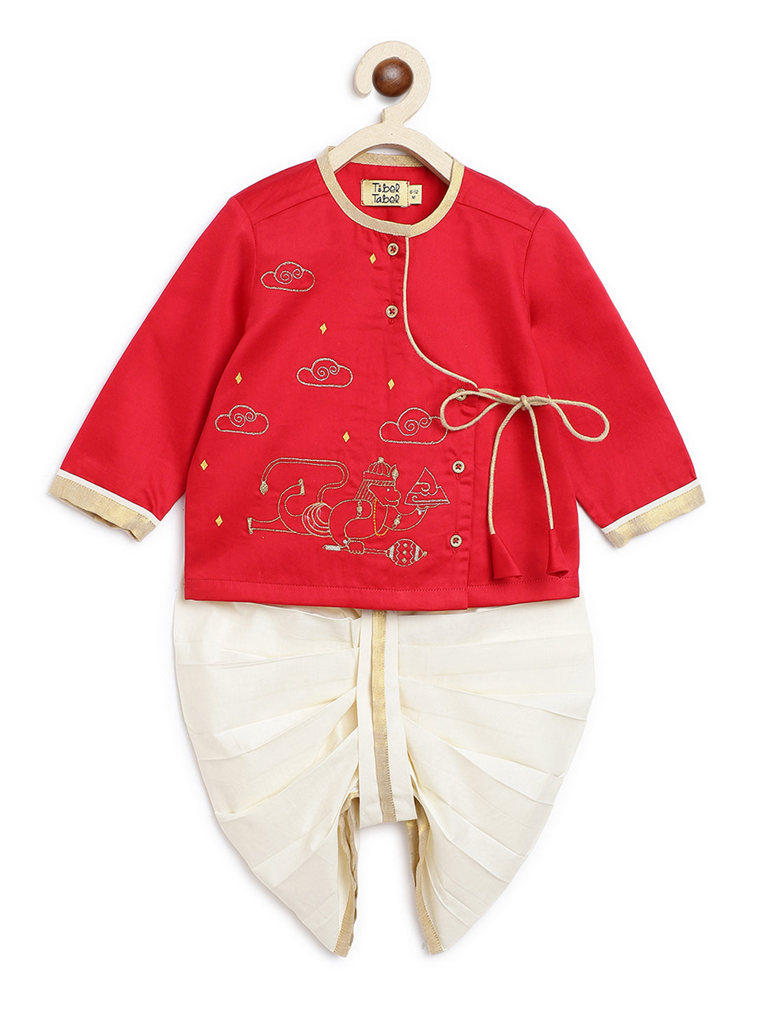 Tiber Taber Baby Boys Embroidered Kurta and Dhoti Set, Red & Off White