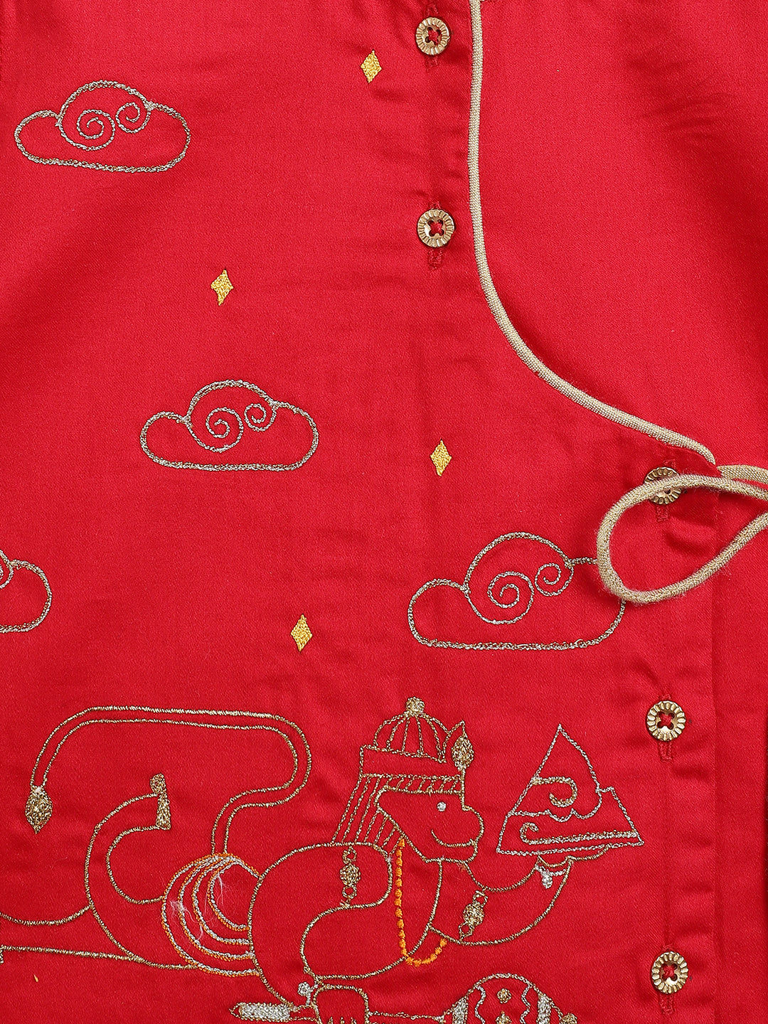 Tiber Taber Baby Boys Embroidered Kurta and Dhoti Set, Red & Off White