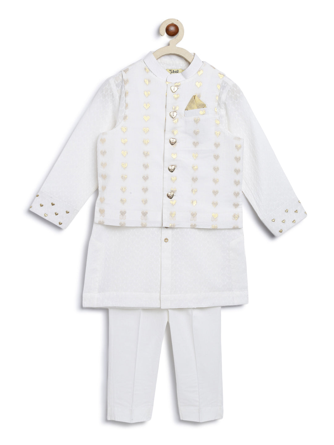 Tiber Taber Boys Printed Kurta and Pyjama Set, White