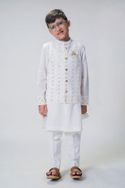 Tiber Taber Boys Printed Kurta and Pyjama Set, White