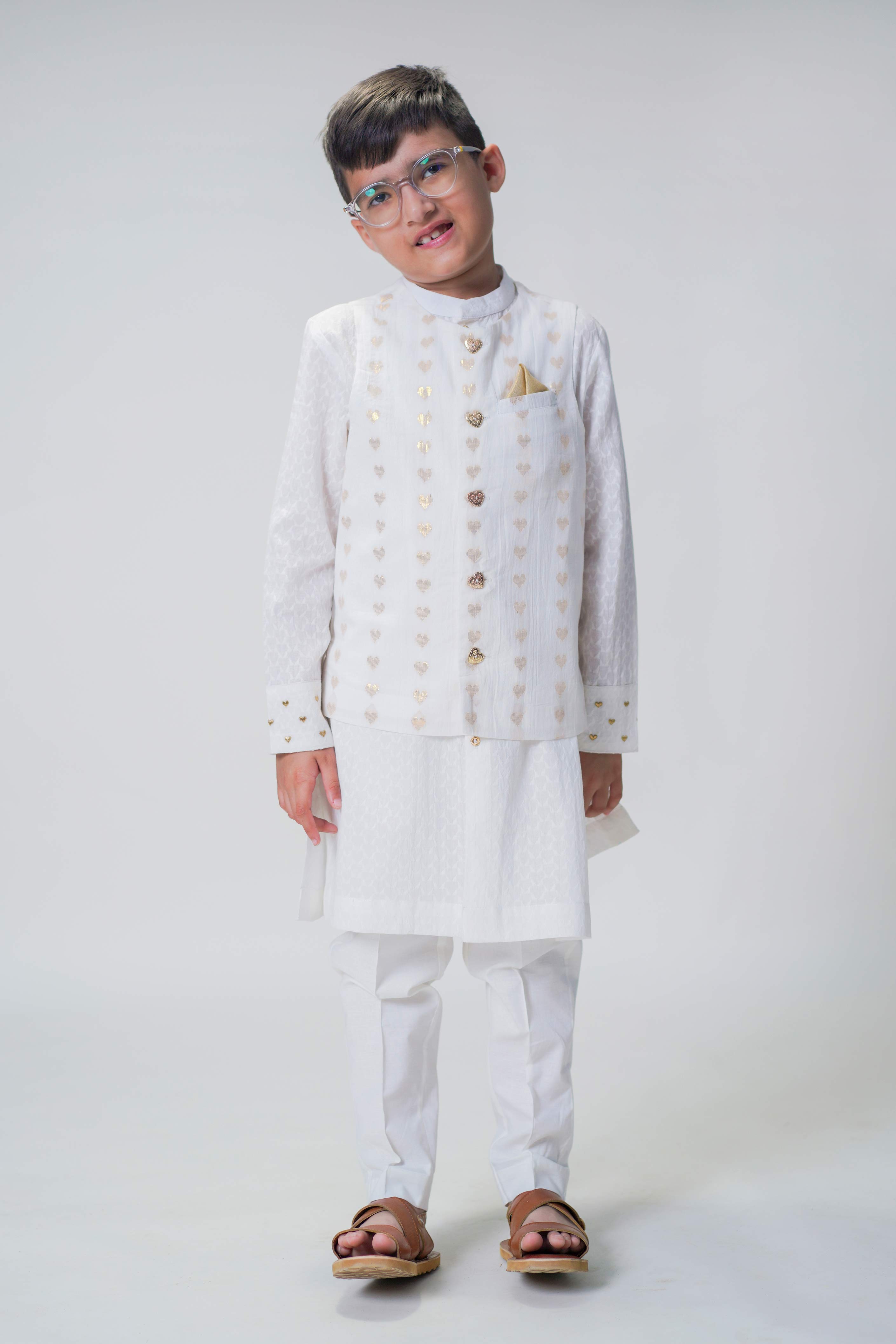 Tiber Taber Boys Printed Kurta and Pyjama Set, White