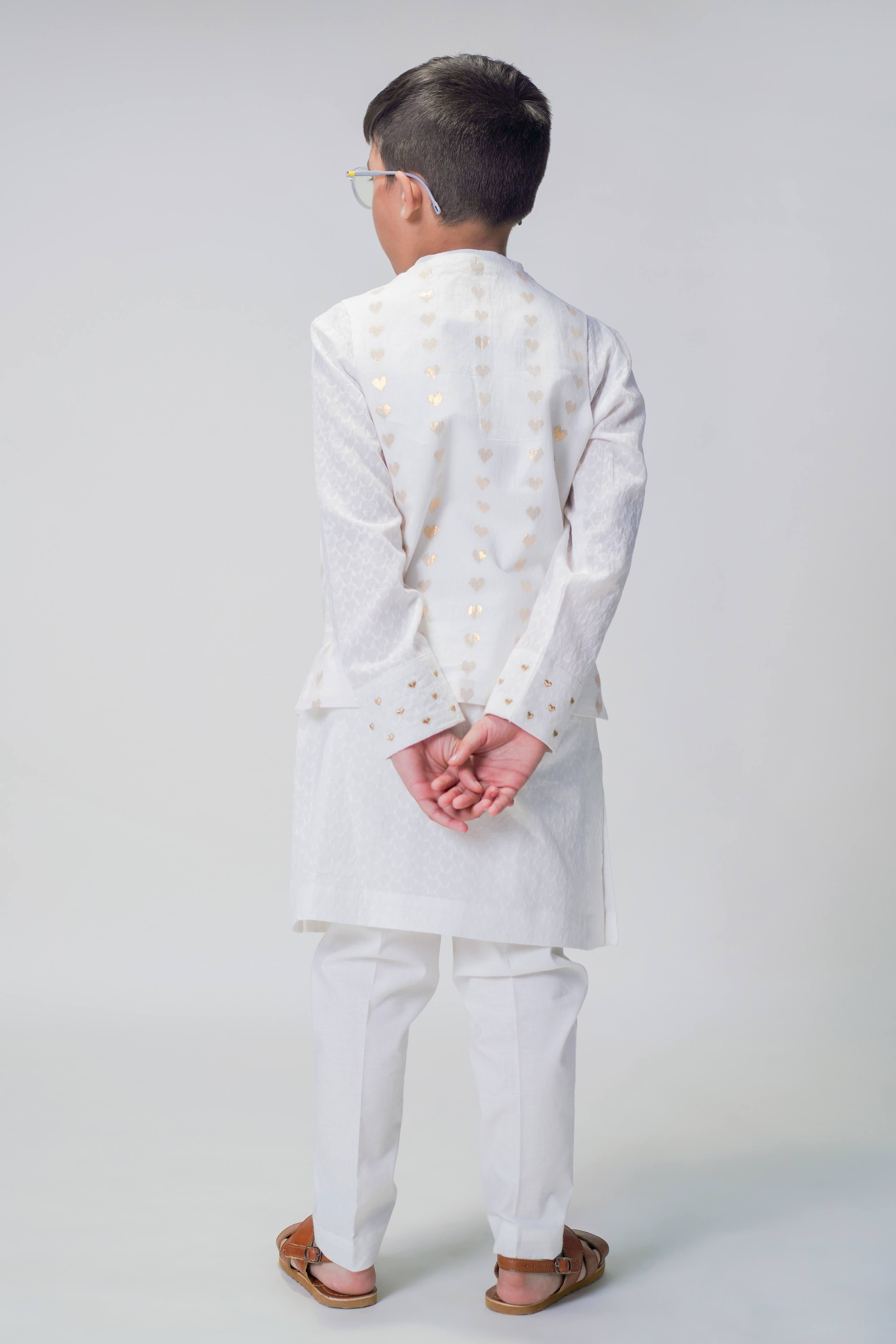Tiber Taber Boys Printed Kurta and Pyjama Set, White