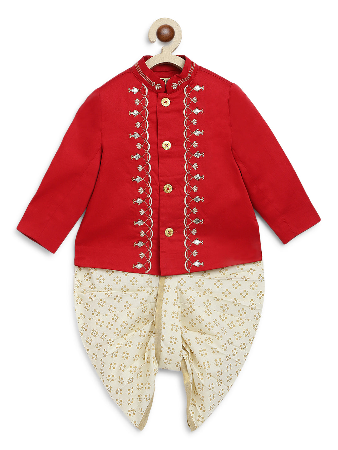 Tiber Taber Baby Boys Printed Kurta and Dhoti Set, Cream and Red