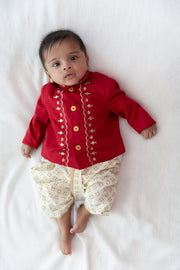 Tiber Taber Baby Boys Printed Kurta and Dhoti Set, Cream and Red