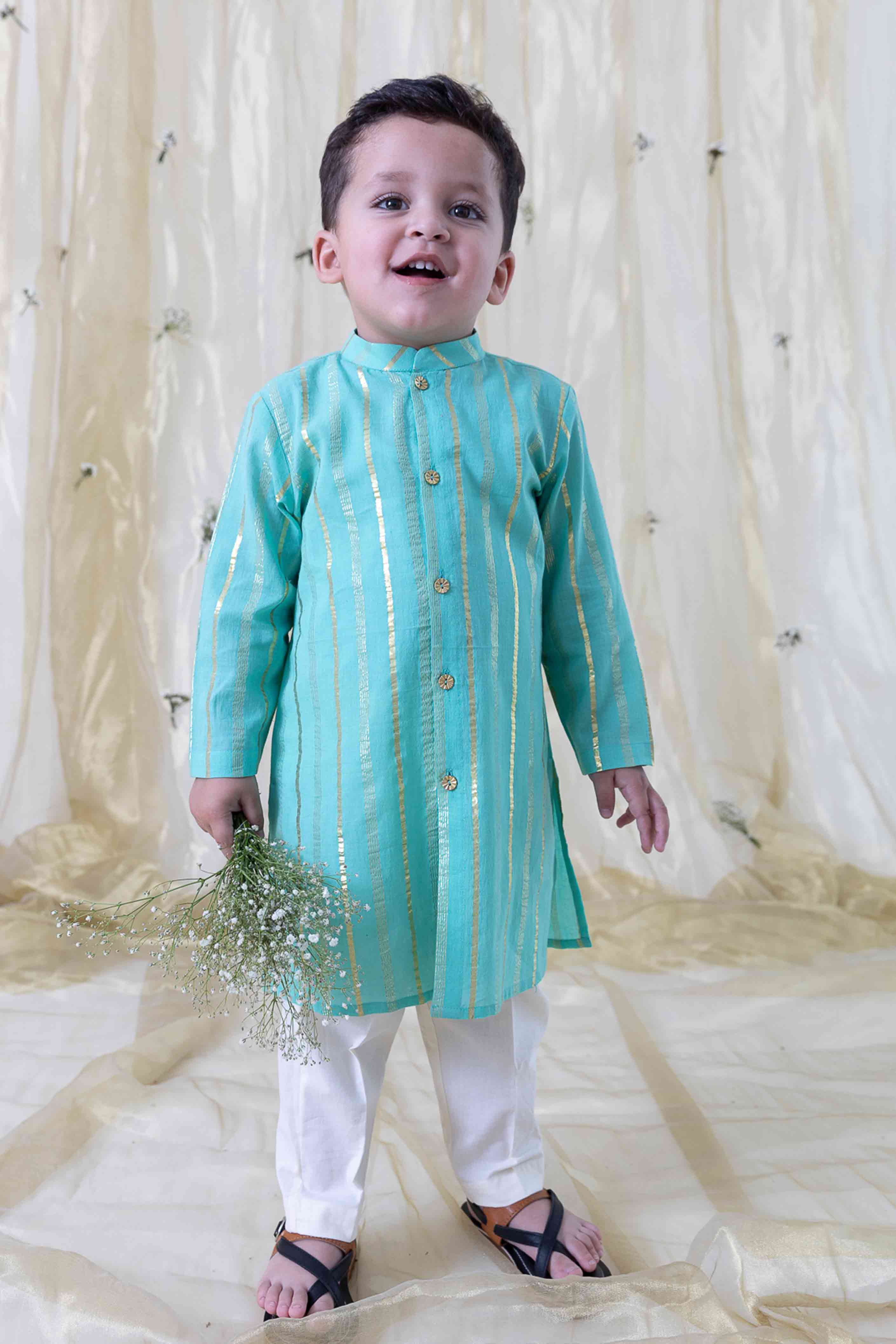 Tiber Taber Boys Printed Kurta and Pyjama Set, Green