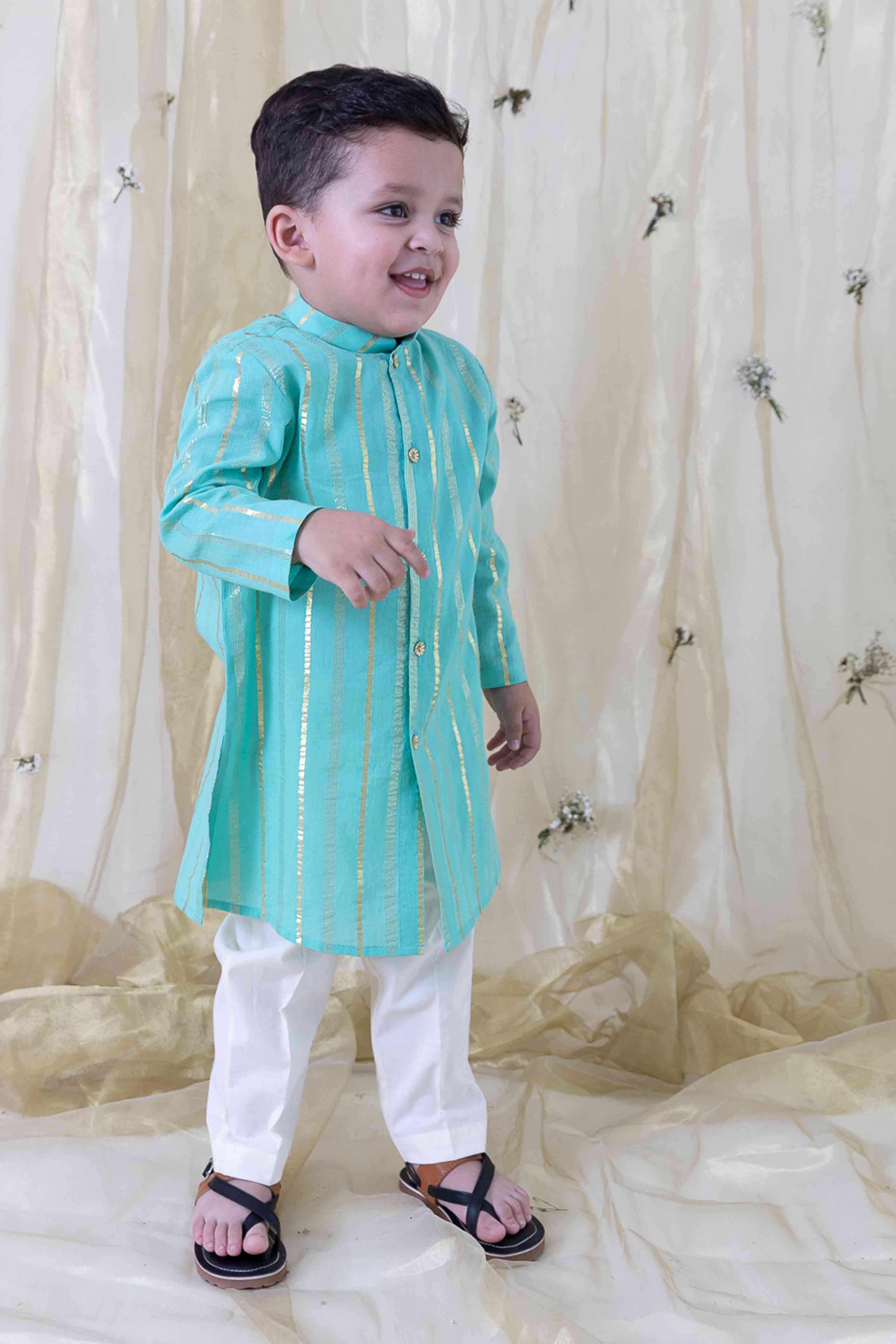 Tiber Taber Boys Printed Kurta and Pyjama Set, Green